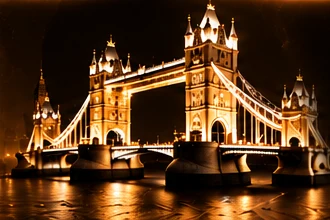 Tower Bridge, London, lit gold at night